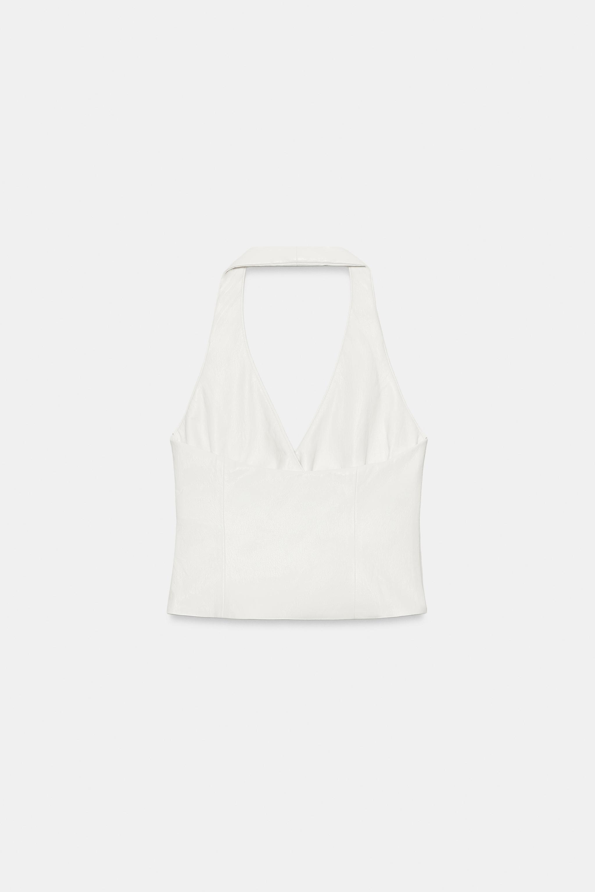 FAUX LEATHER BUCKLE HALTER TOP
